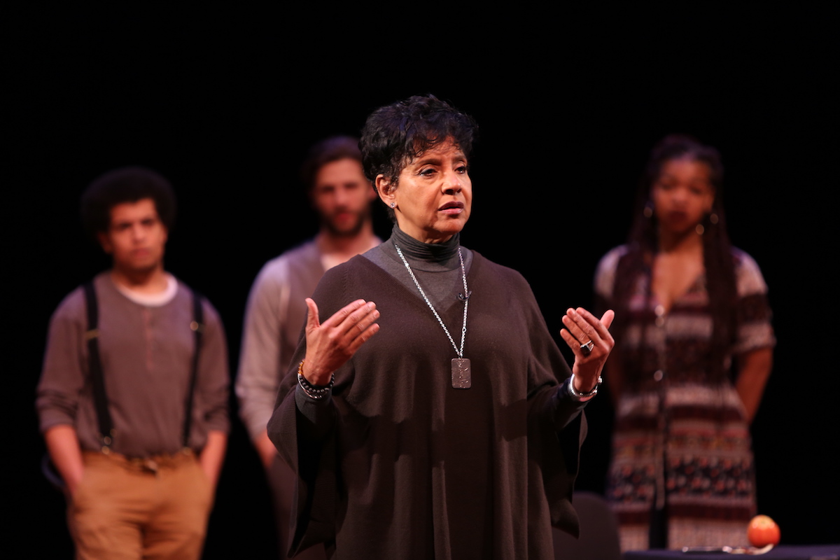 Phylicia Rashad on stage with students. Photo by Ella Bromblin.
